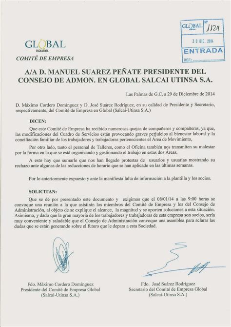 Comit De Empresa Global Salcai Utinsa Respuesta A La No Reuni N