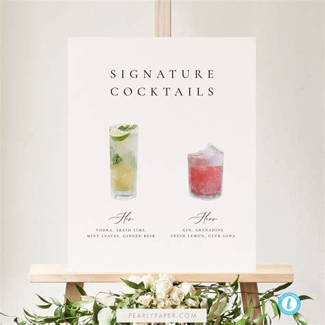 Printable Signature Cocktails Sign Template Download Minimalist Wedding Bar Sign Modern Sign ...