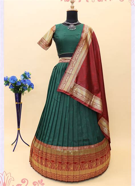 Buy Traditional Wear Green Weaving Work Banarasi Jacquard Pattu Lehenga