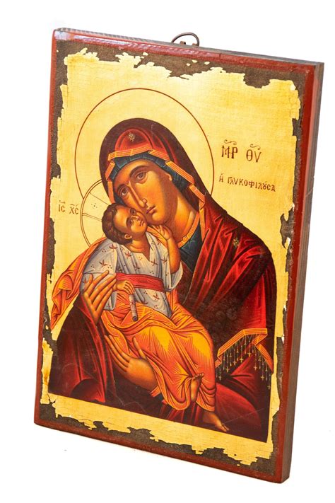 Virgin Mary Icon Panagia Glykophilousa Handmade Greek Orthodox Icon