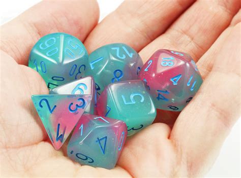 Chessex Lab Dice Iii Gemini Gel Green And Pink Glow In The Dark Rpg Dark Elf Dice