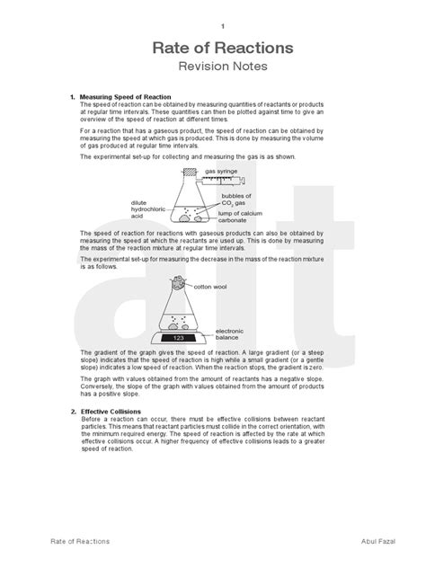 12 Rate Of Reactions Revision Notes Pdf Catalysis Reaction Rate