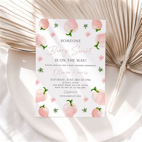 Strawberry Baby Shower Invitation Berry Sweet Baby Shower Invitation