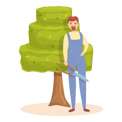 Premium Vector Garden Worker Icon Cartoon Vector Tree Hedge Cutting Man