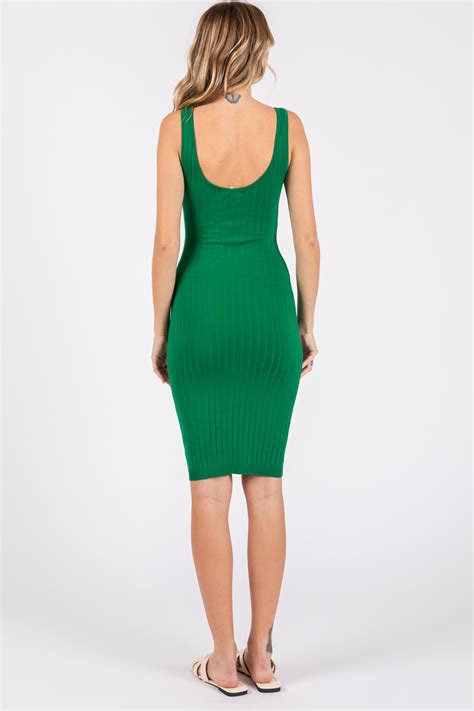 Green Rib Knit Sleeveless Dress Pinkblush