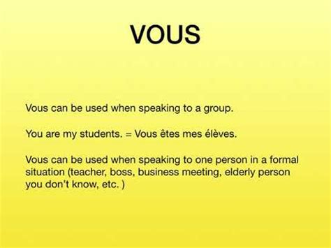 French 05 French Tu Vous Informal Formal Speech YouTube