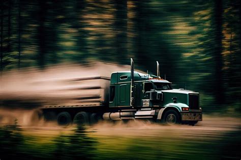 Premium Photo Truck Speeding Past Forest With Blurry Trees In The