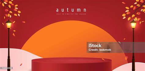 Autumn Banner Background With Product Display Cylindrical Shape