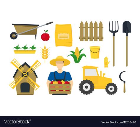 Cartoon Farming Elements And Equipment Set Vector Image