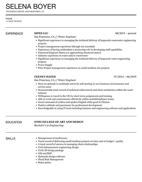 Water Engineer Resume Samples | Velvet Jobs