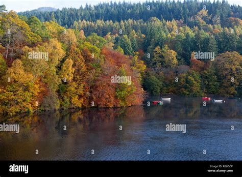 Colourful Boats On Loch Faskally Near Pitlochry Perthshire Scotland
