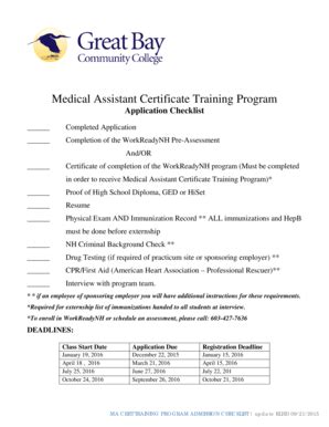 Fillable Online Greatbay Ma Cert Training Program Admission Checklist