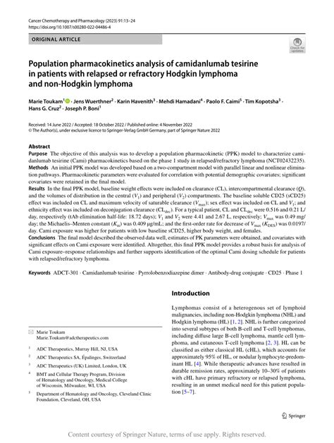 Population Pharmacokinetics Analysis Of Camidanlumab Tesirine In