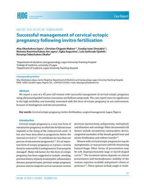 Pdf Successful Management Of Cervical Ectopic Pregnancy Following