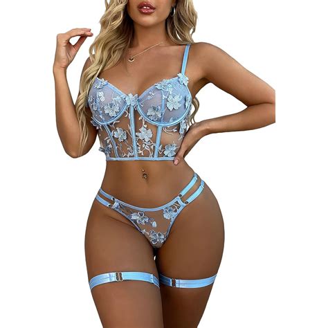 Mo Finance SOLY HUX Women S Floral Embroidered Mesh Underwire Bra And Panty Sexy Lingerie