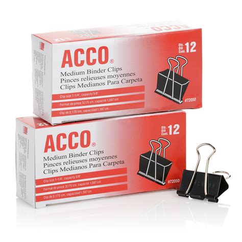 Acco Binder Clips Medium Black 12 Per Box 2 Boxes