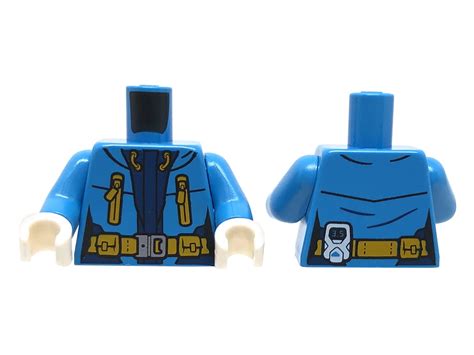 Lego Minifigure Torso Blue Jacket Zipper Pockets Belt Extra Extra