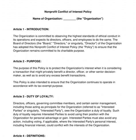 Free Conflict Of Interest Policy Template Web Conflict Of Interest