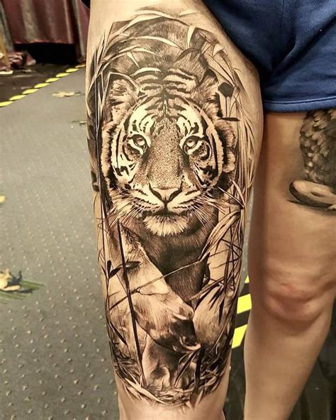 Tatuaje Realista De Tigre En Blanco Y Negro Fotos De Tatuajes