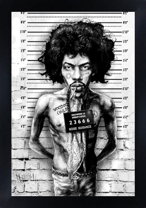 Jimi Mugshot By Marcus Jones Hendrix Rock Musician Framed Art Print