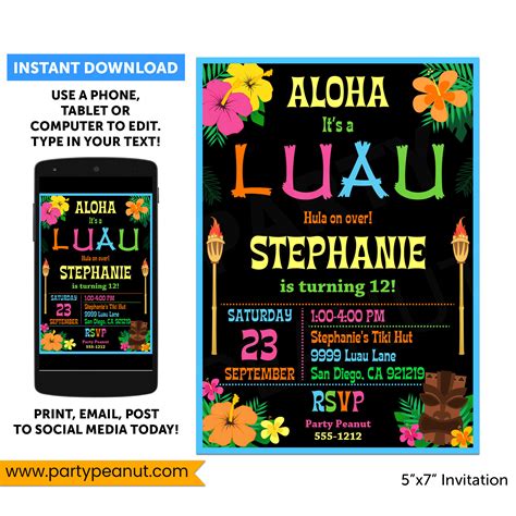 Hawaiian Luau Party Invitation Luau Party Printable - Party Peanut