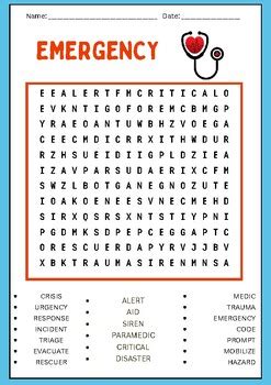 Emergency Word Search Puzzles Worksheet Activity By Brain Printable