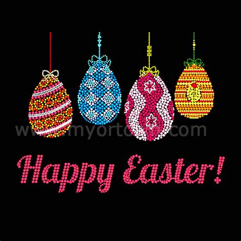 New Design Custom Happy Easter Rhinestone Heat Transfer Designs