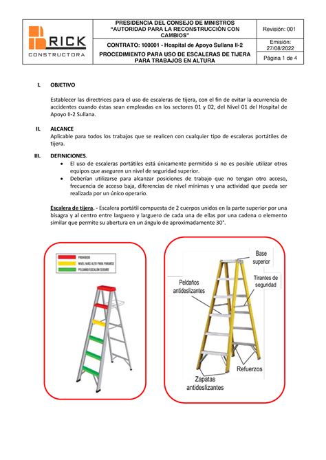 Procedimiento Uso De Escaleras De Tijera Para Trabajos En Altura