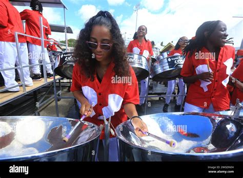 PORT OF SPAIN - JAN 14: Members of Bishops Anstey and Trinity College steelpan bands compete in ...