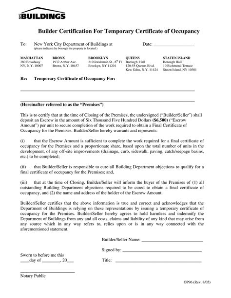 Certificate Of Occupancy Template