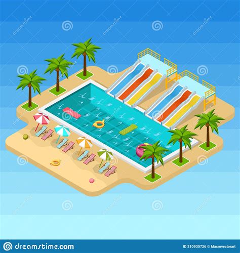 Isometric Aqua Park Composition Vector Illustration Cartoondealer