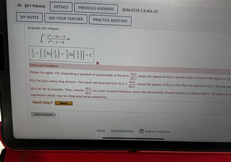 Solved Evaluate The Integral ∫01x2−x−6x3−5x−9dx