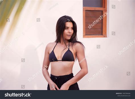 Brunette Bikini Top Looking Away Stock Photo 1383784646 Shutterstock