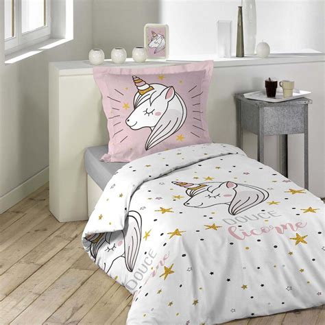 Parure De Lit Pi Ces En Coton Avec Imprim Licorne Lilirose Rose Et