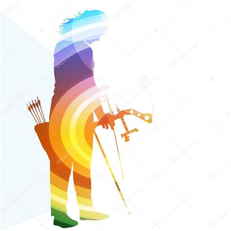 Archer Training Bow Man Silhouette Illustration Vector Backgroun Stock