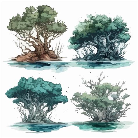 Premium Vector Big Tree Set Tree Watercolor Painting Package