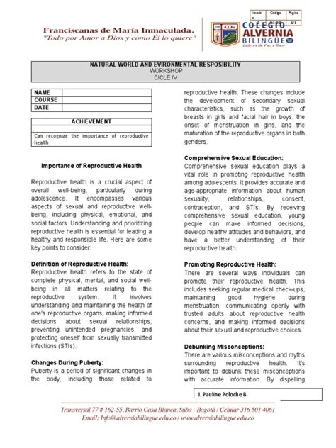 Worksheet Reproductive Healt Download Free Pdf Sex Education Adolescence