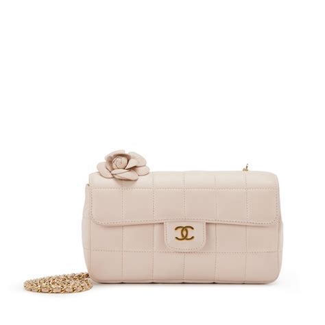 Chanel Light Pink Lambskin Quilted Mini Chocolate Bar Camellia Flap