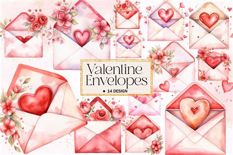 Pink Valentine Watercolor Envelopes Graphic by Ak Artwork · Creative ...