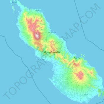 Bougainville topographic map, elevation, terrain