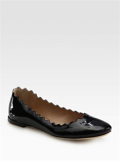 Chloé Scalloped Patent Leather Ballet Flats in Black Lyst