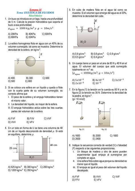 Semana Para Preparacion Pre Semana Tema Est Tica De Fluidos