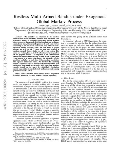 Restless Multi Armed Bandits Under Exogenous Global Markov Process DeepAI