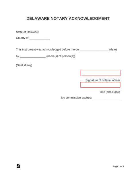 Free Delaware Notary Acknowledgment Form Pdf Word Eforms