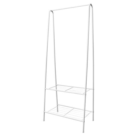 Winado Freestanding White Steel Clothing Rack with 2-Tier Metal Shelves ...