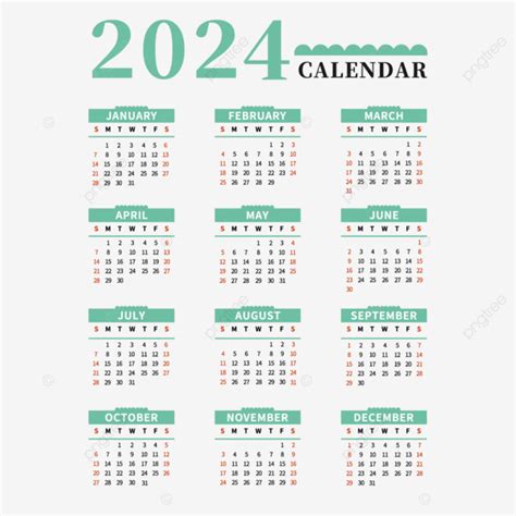 Calendário 2024 Verde Estilo Simples Calendário De Mesa Vetor Png