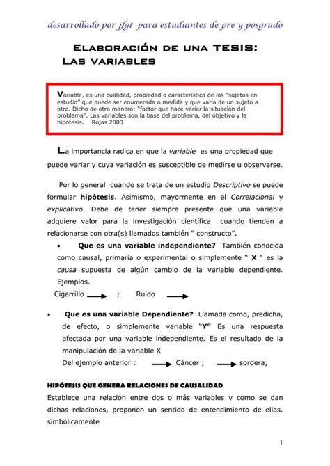 Elaboración de una tesis las variables PDF Descarga Gratuita