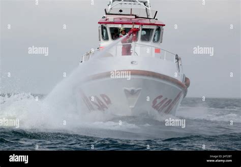 Dpatop Rescue Cruiser Theodor Storm With A Running Water Cannon On