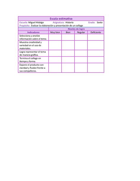 Ejemplos De Escalas Estimativas Escala Estimativa Escuela Miguel