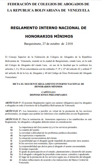 Descarga El Reglamento Interno Nacional De Honorarios M Nimos De La